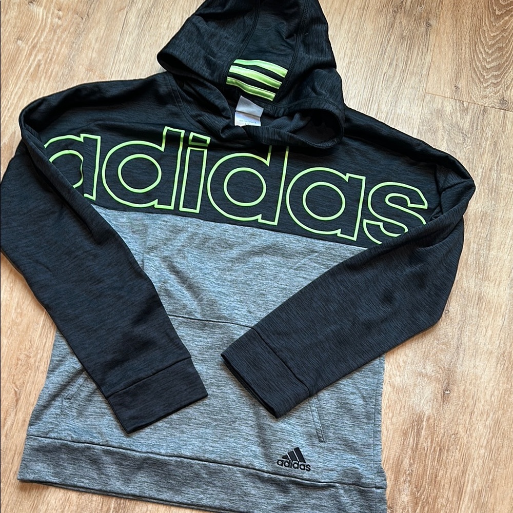 *NWOT* Adidas Black and Gray Hoodie with Neon Accents Size Youth L 14-16